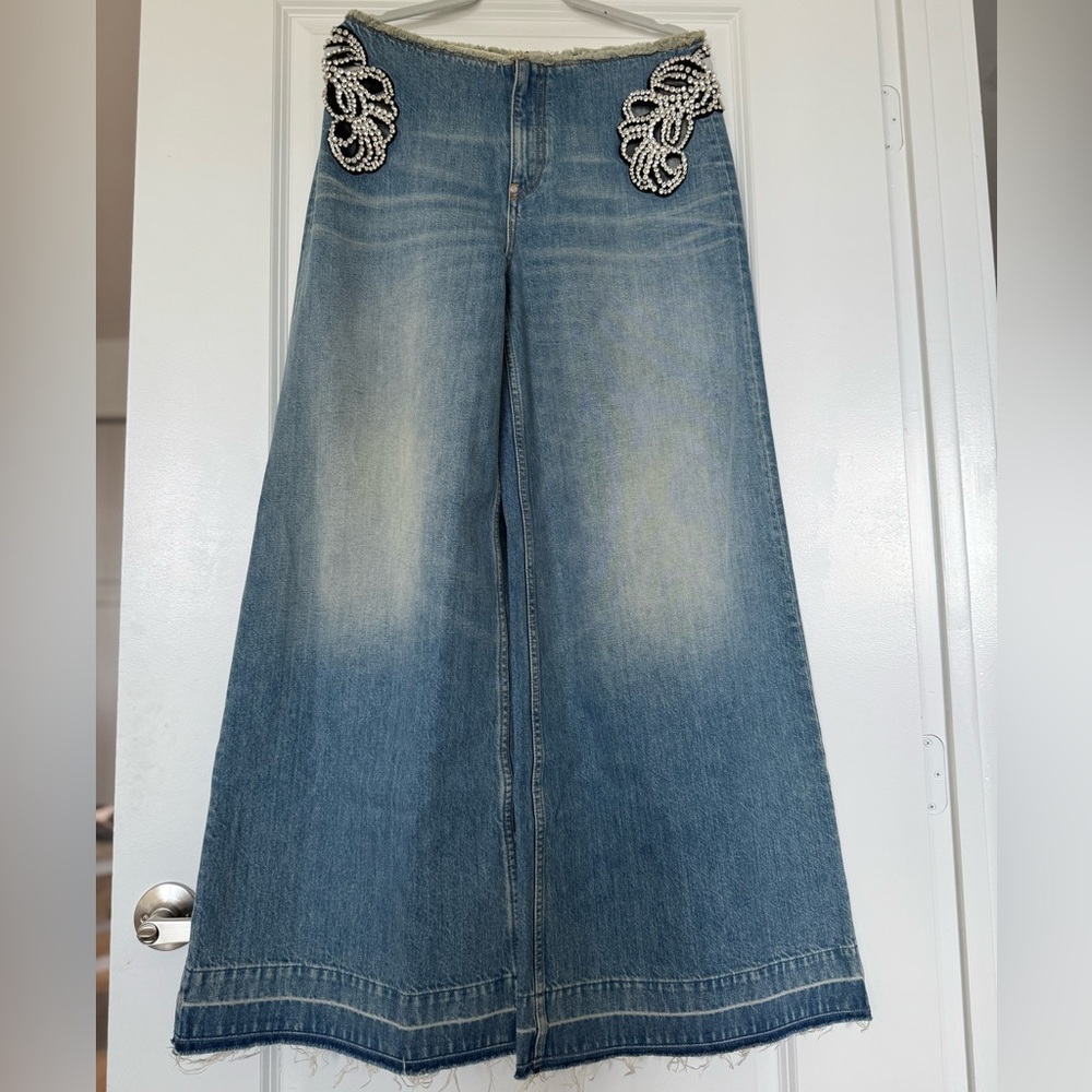 NWT Stella McCartney Diamanté Swirl Mid-Rise Wide Leg Jeans $2,600 29 - Picture 4 of 10